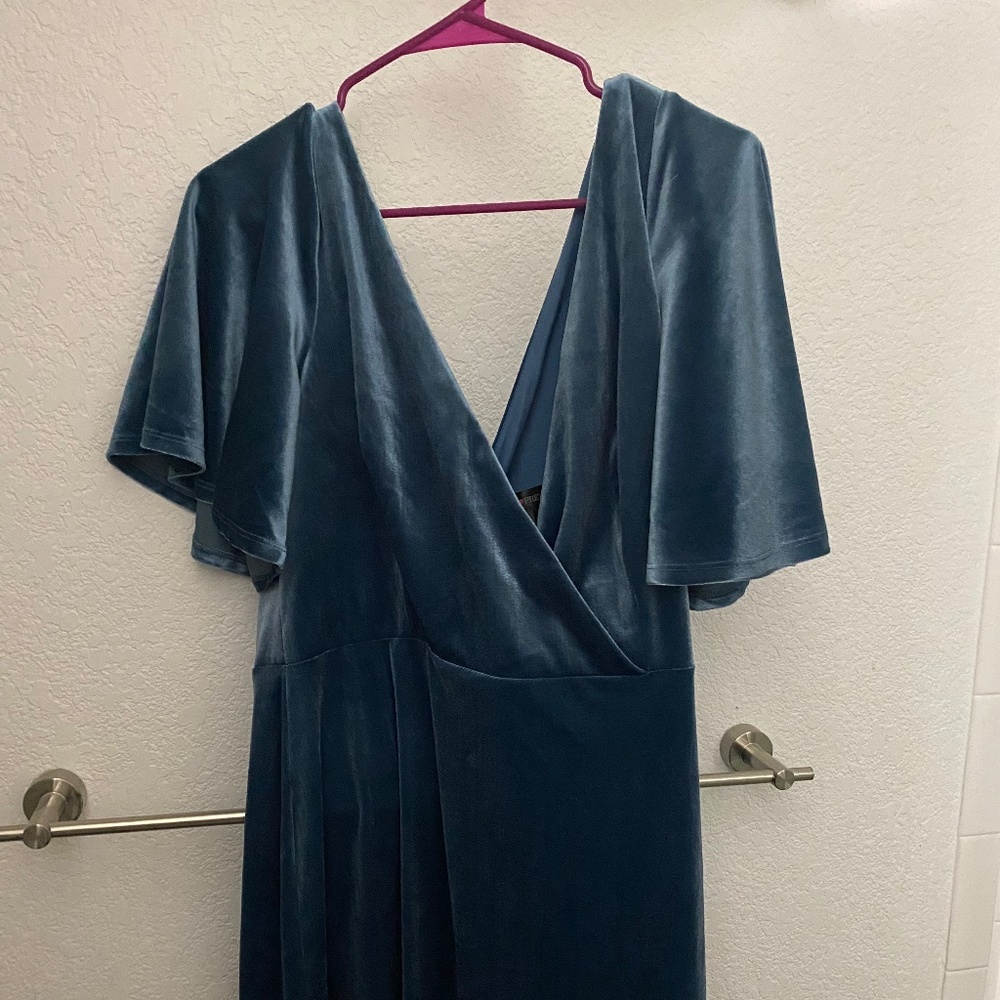 Floor length velvet blue dress